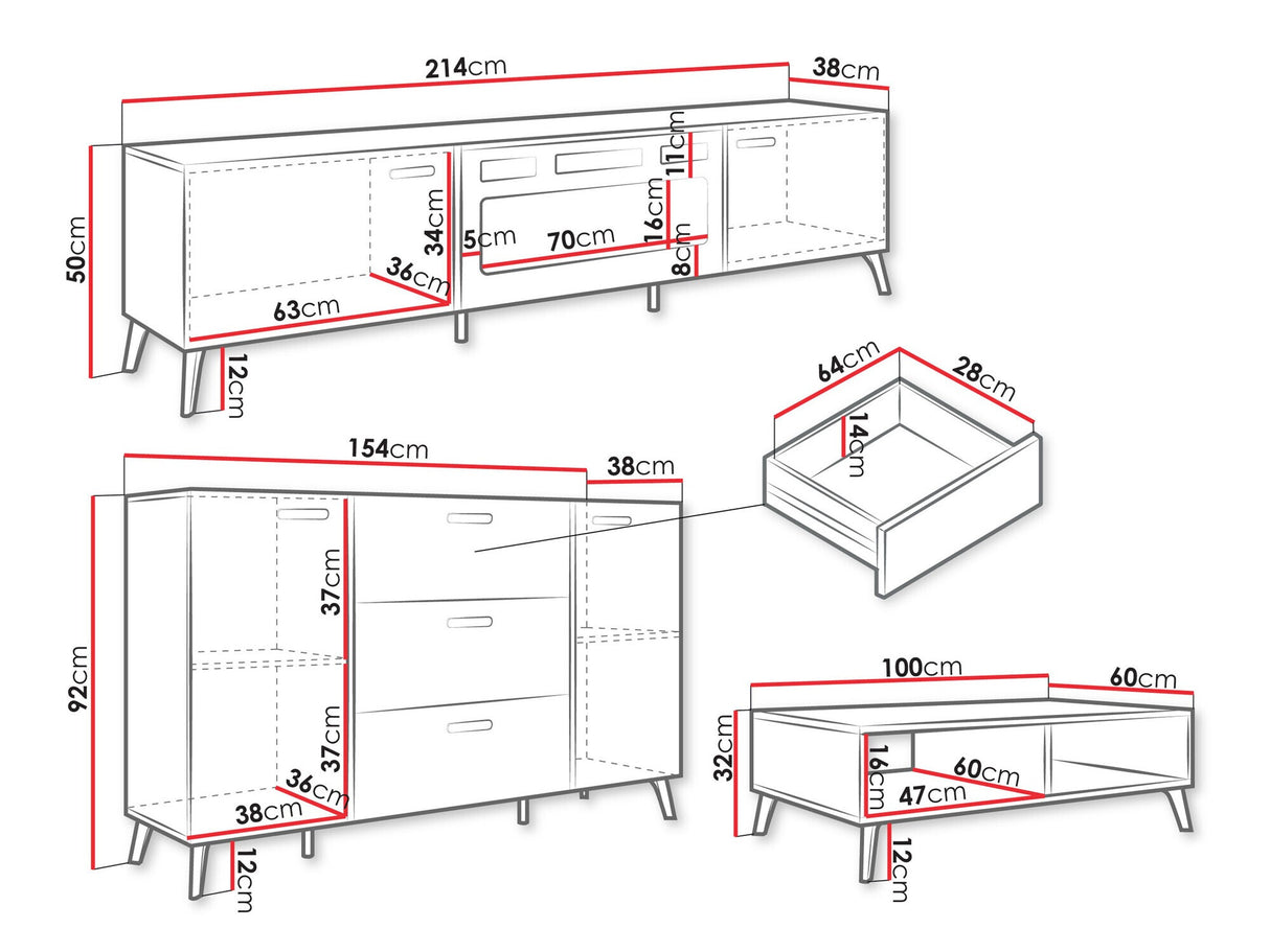 Nappali szett Meble PICRU I Biały/Biały połysk 5903211405617 (Fehér + Fényes fehér)