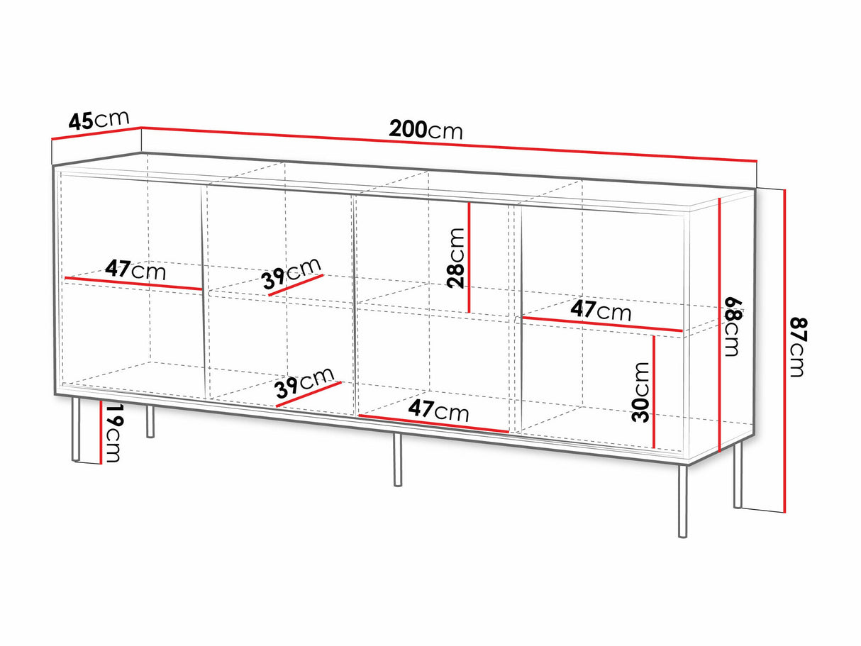 Szekrény Komoda ABI 200 4D Czarny mat 5903211362095 (Fekete)