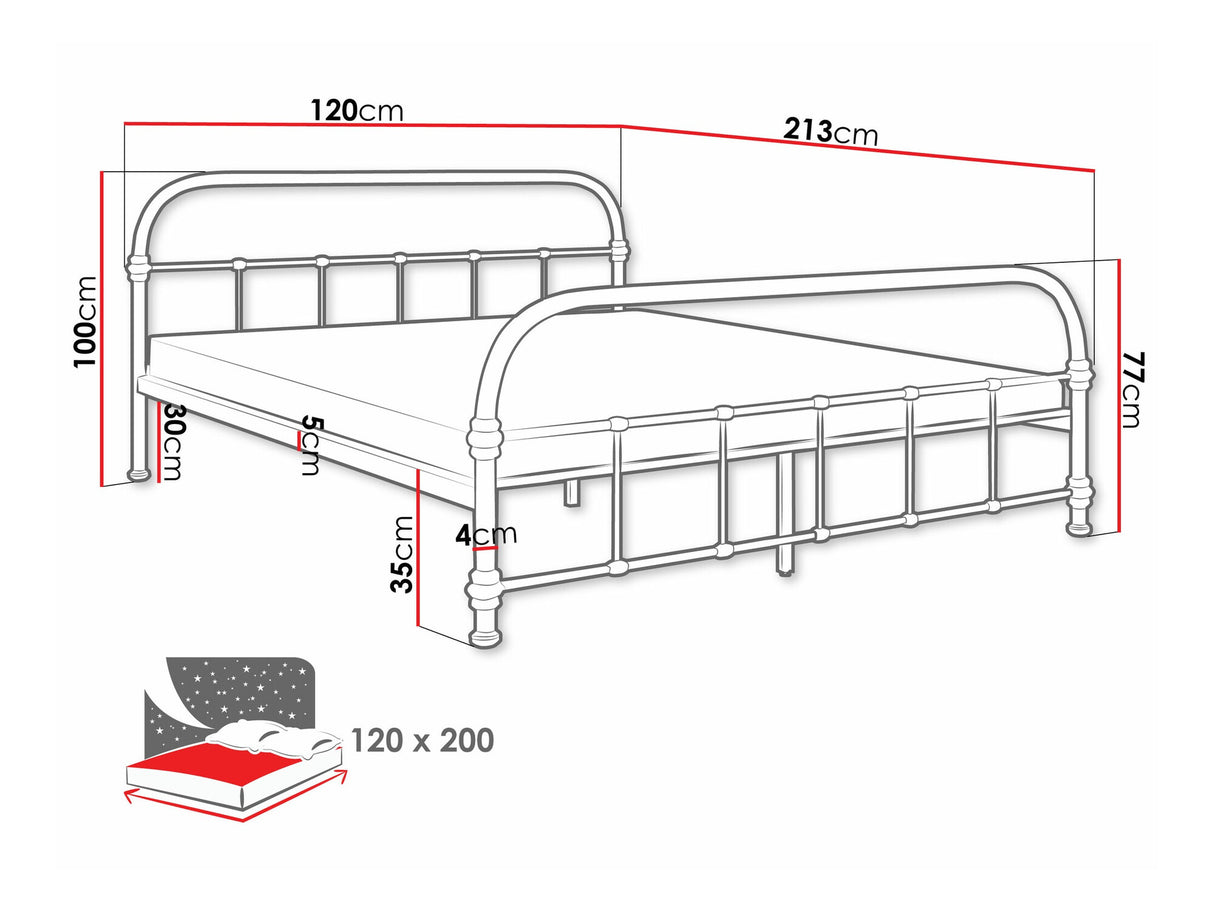 Ágy Łóżko fémowe DEROZI, Alvó felület mérete: 120 x 200 cm