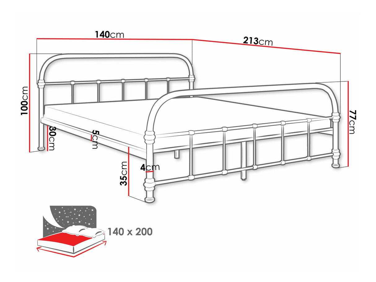 Ágy Łóżko fémowe DEROZI, Alvó felület mérete: 140 x 200 cm