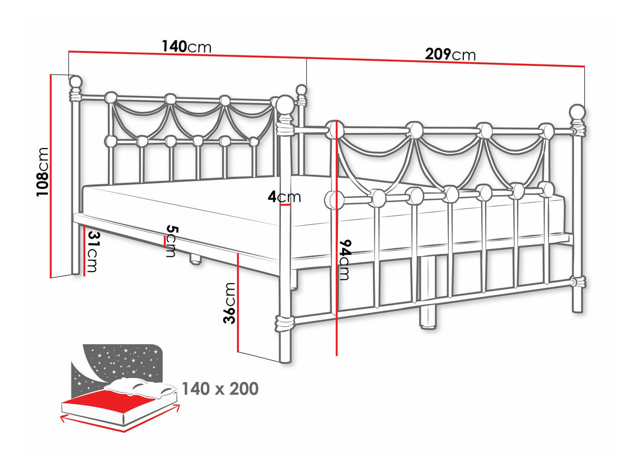 Ágy Łóżko fémowe TAKEZI, Alvó felület mérete: 140 x 200 cm