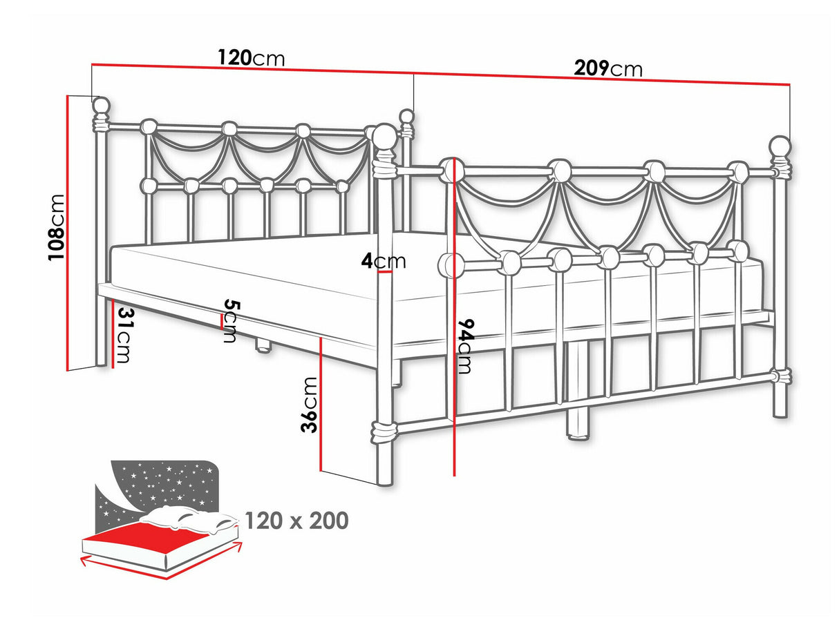 Ágy Łóżko fémowe TAKEZI, Alvó felület mérete: 120 x 200 cm