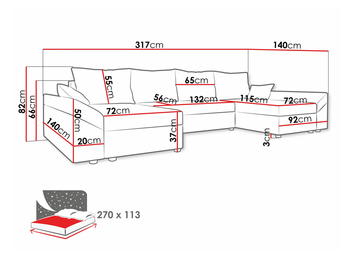 Sarokkanapé Dante U (Peltata Lux U), Szín: Muna 10 + Muna 14