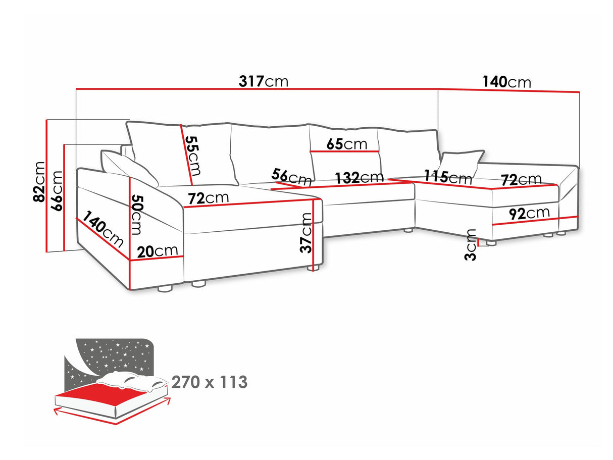 Sarokkanapé Dante U (Peltata Lux U), Szín: Muna 02 + Muna 03