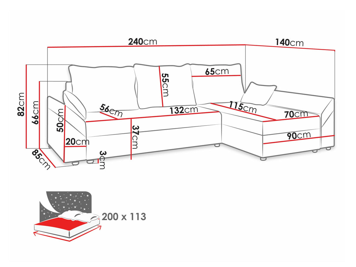 Sarokkanapé Dante L (Peltata), Szín: Alova 07 + Alova 68