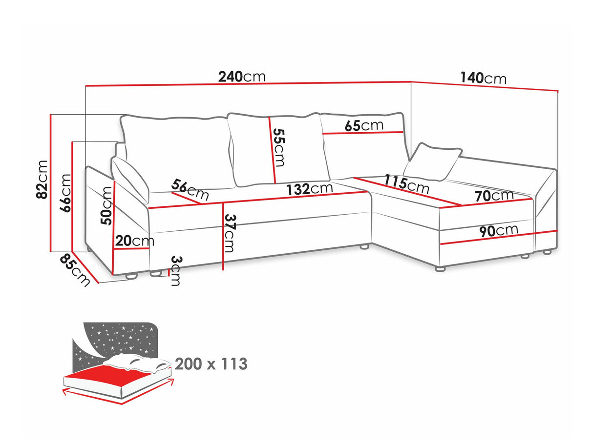 Sarokkanapé Dante L (Peltata), Szín: Alova 46 + Alova 04