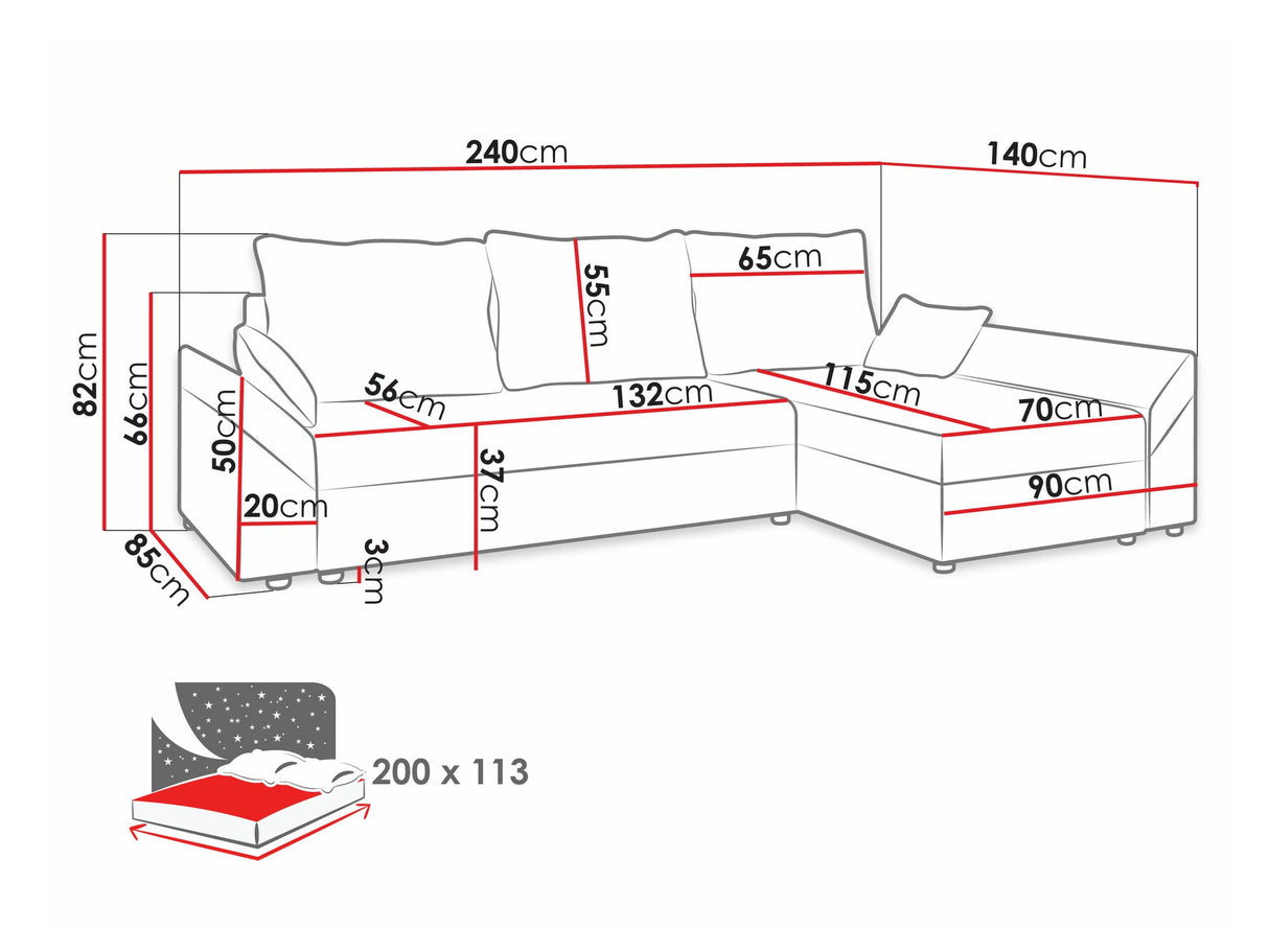 Sarokkanapé Dante L (Peltata), Szín: Poso 100