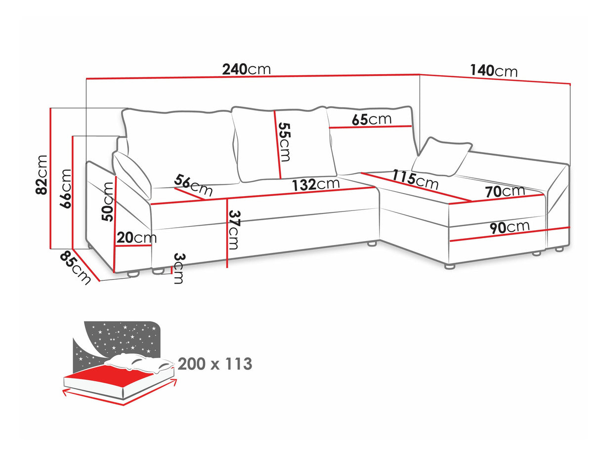Sarokkanapé Dante L (Peltata), Szín: Poso 110
