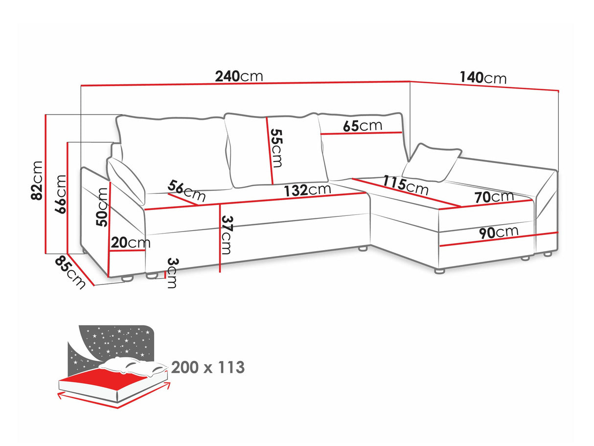 Sarokkanapé Dante L (Peltata Lux L), Szín: Muna 10 + Muna 14