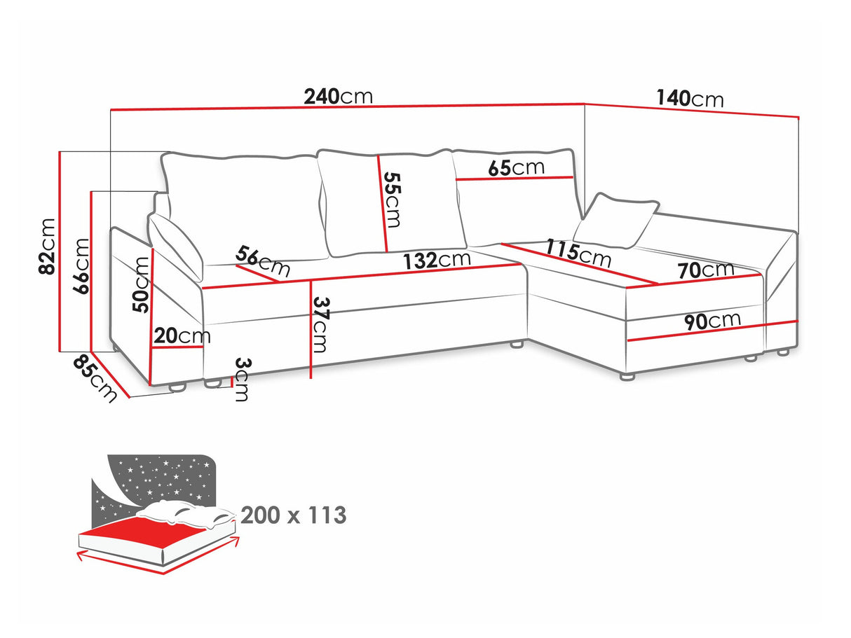Sarokkanapé Dante L (Peltata Lux L), Szín: Muna 02 + Muna 03