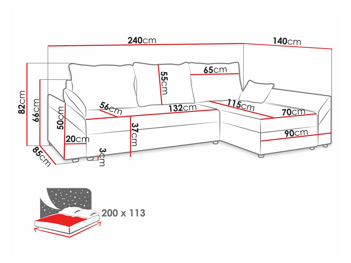 Sarokkanapé Dante L (Peltata Lux L), Szín: Muna 14 + Muna 10