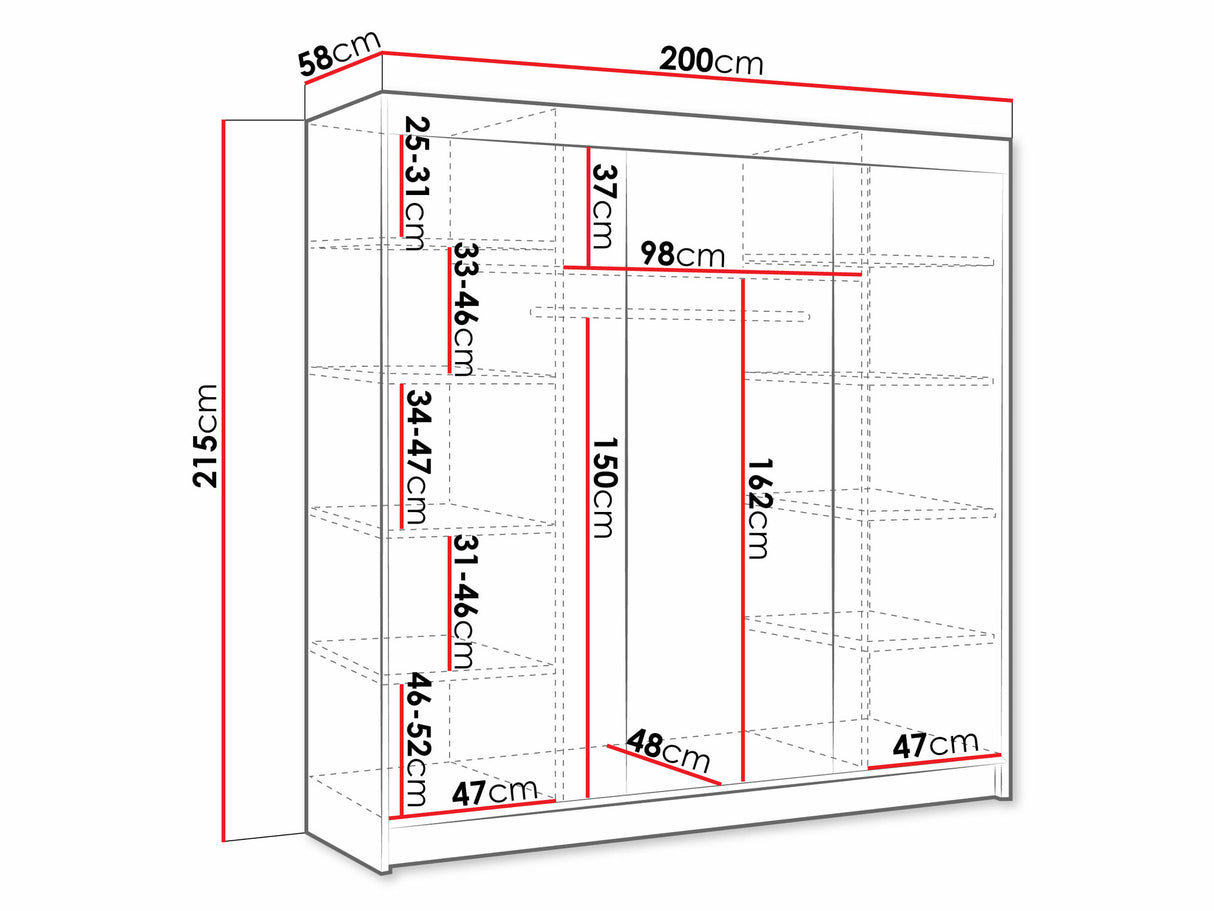 Gardróbszekrény Derby VI (Genewa VI), Szín: Fekete + Fehér