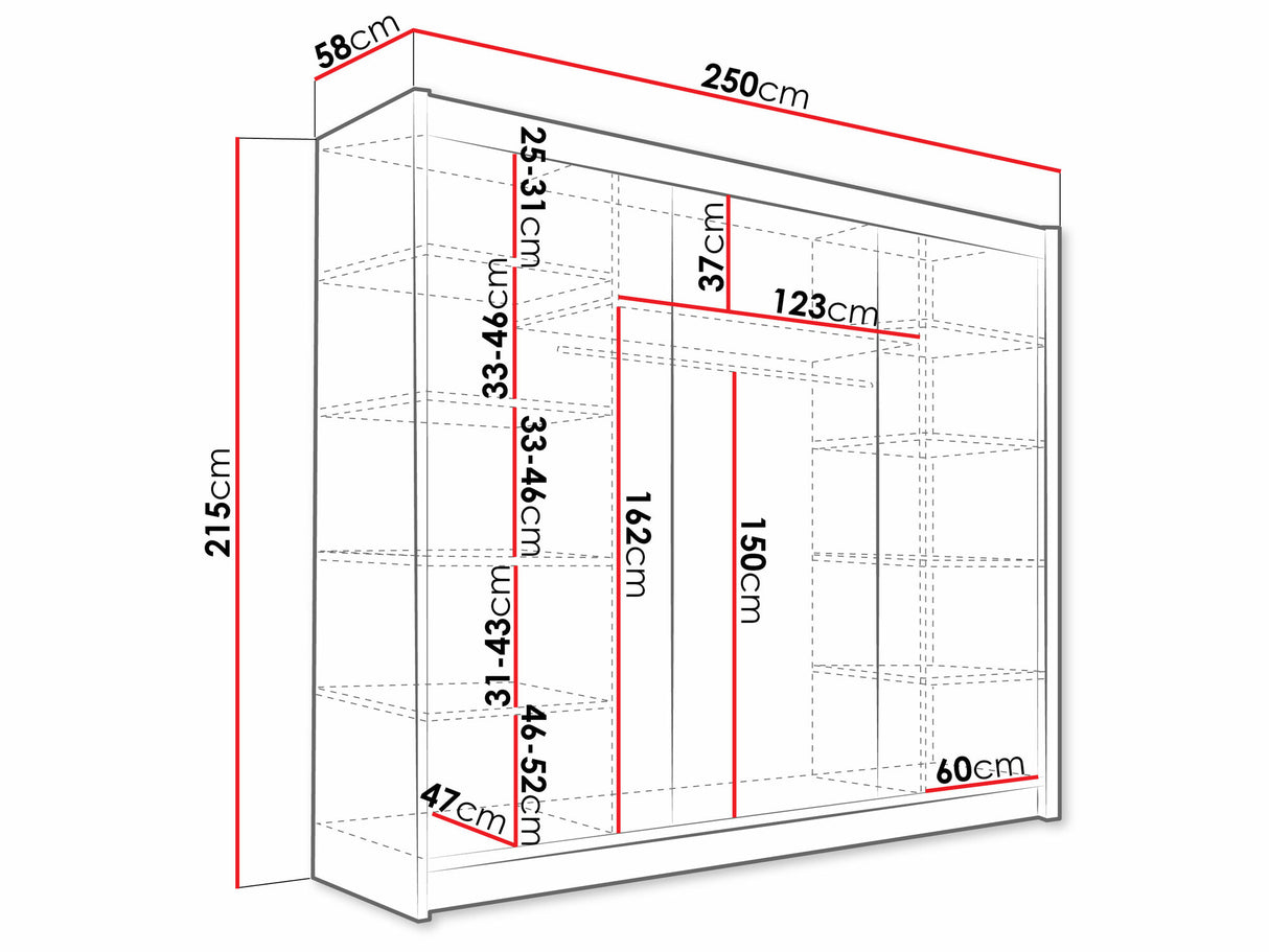 Gardróbszekrény Aston III (Dasto III), Szín: Kasmír, Led világítás: Igen