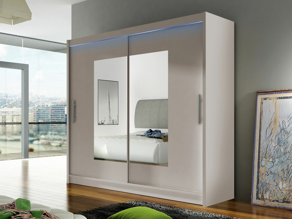 Gardróbszekrény Bega 180 VII (London), Szín: Kasmír, Led világítás: Igen