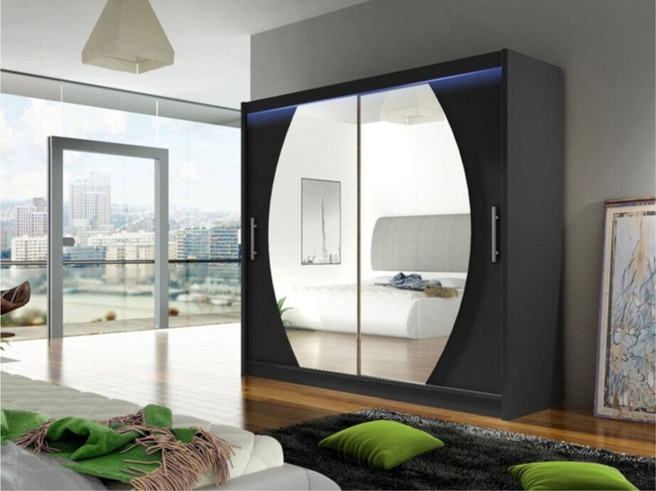 Gardróbszekrény Bega 180 IV (London), Szín: Fekete, Led világítás: Igen