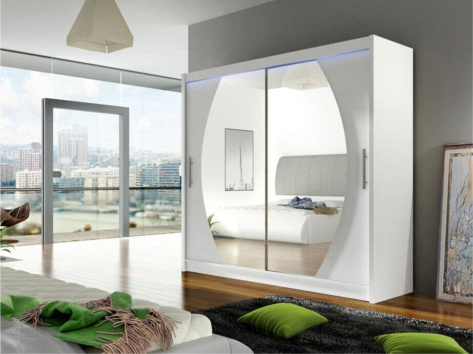 Gardróbszekrény Bega 180 IV (London), Szín: Fehér, Led világítás: Igen