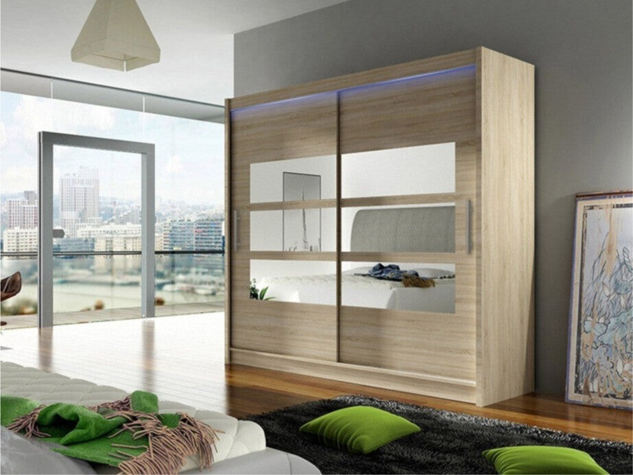 Gardróbszekrény Bega 180 III (London), Szín: Sonoma tölgy, Led világítás: Igen