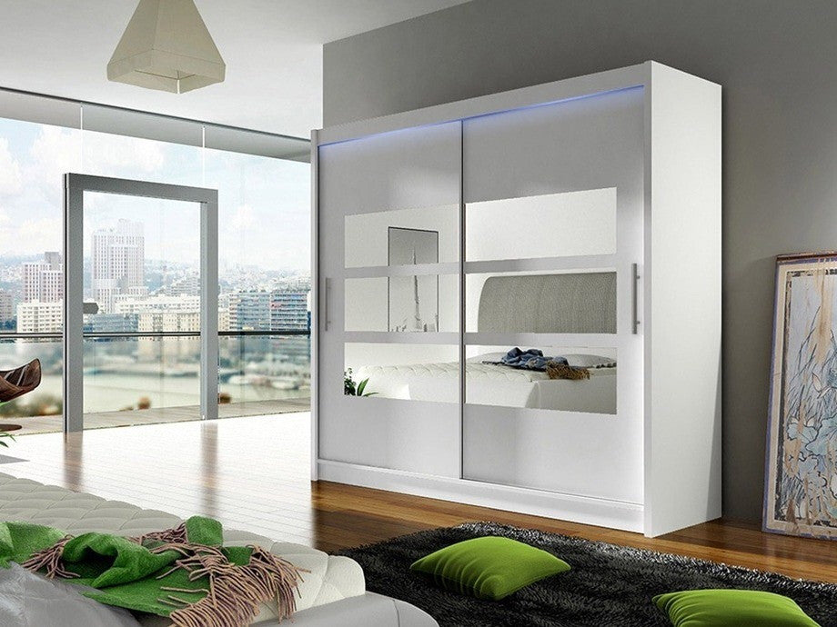 Gardróbszekrény Bega 180 III (London), Szín: Fehér, Led világítás: Igen