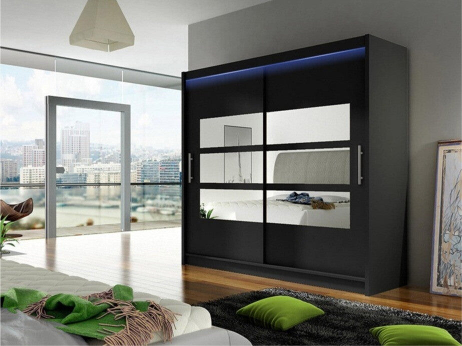 Gardróbszekrény Bega 180 III (London), Szín: Fekete, Led világítás: Igen