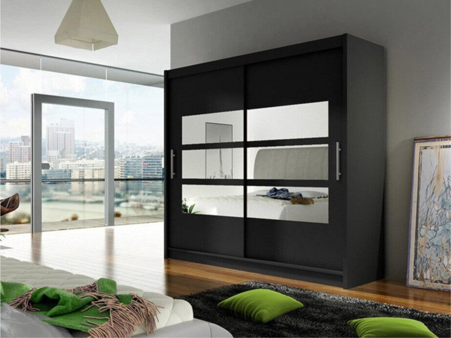 Gardróbszekrény Bega 180 III (London), Szín: Fekete, Led világítás: Nem