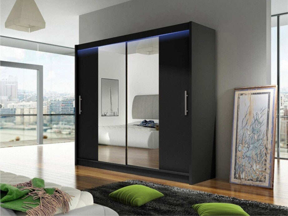 Gardróbszekrény Bega II (London), Szín: Fekete, Led világítás: Igen