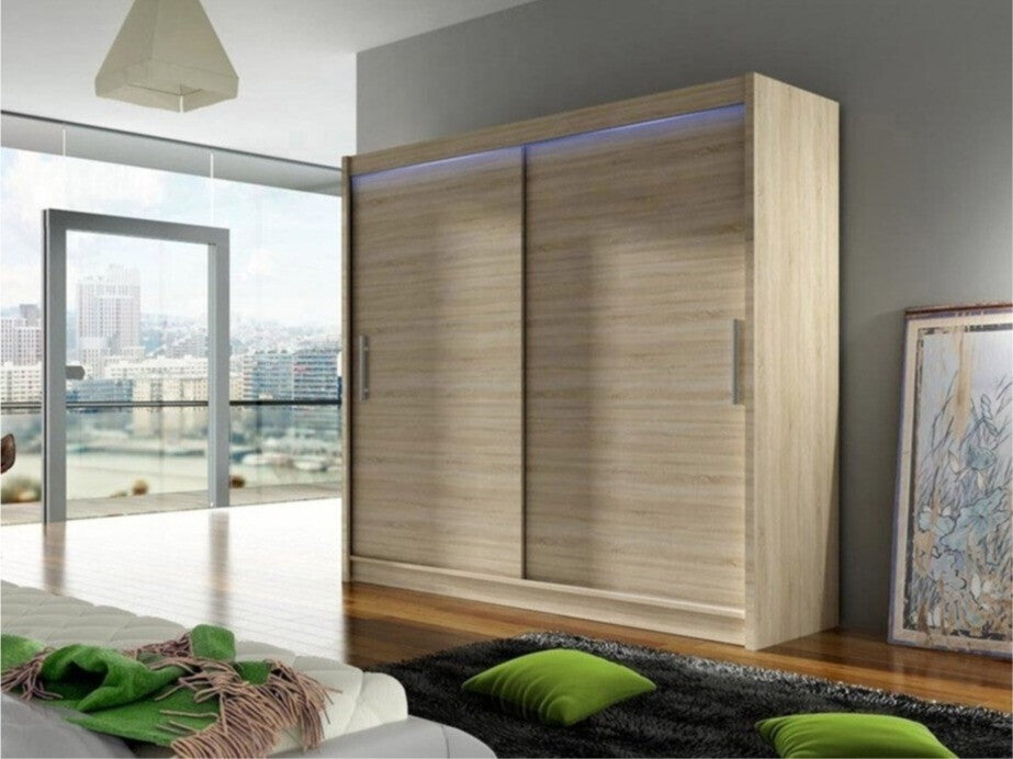 Gardróbszekrény Bega 180 I (London), Szín: Sonoma tölgy, Led világítás: Igen