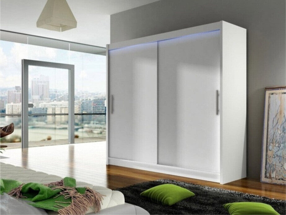 Gardróbszekrény Bega 180 I (London), Szín: Fehér, Led világítás: Igen