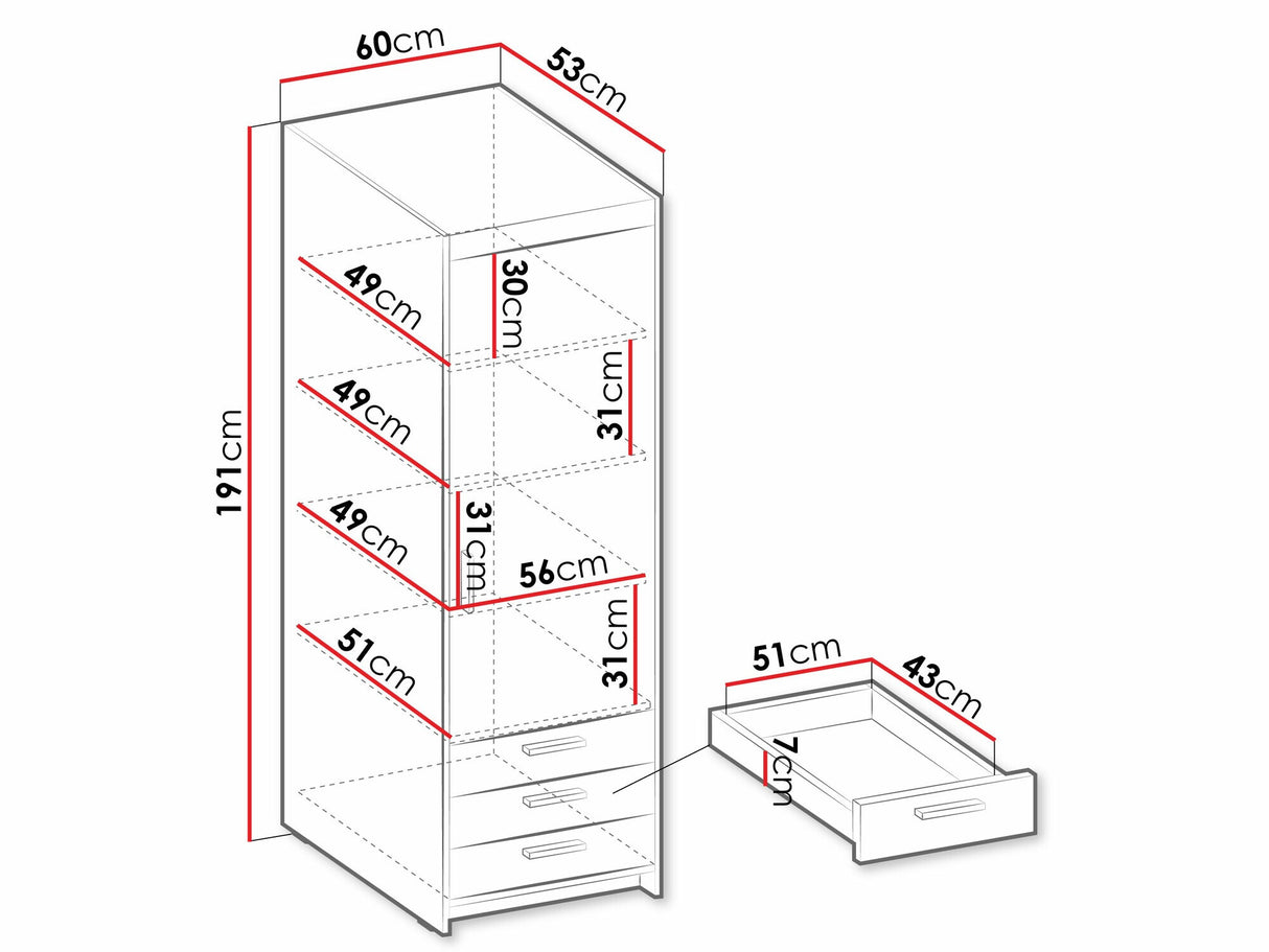 Könyvespolc Szafa ELENA 1D3S, Szín: Fehér
