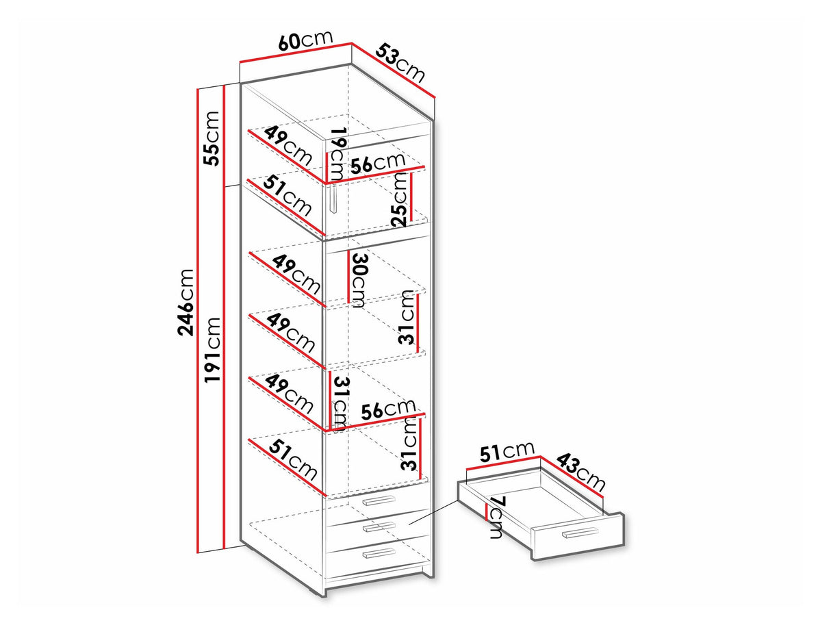 Könyvespolc Szafa ELENA 1D3S + nadstawka, Szín: Sonoma tölgy