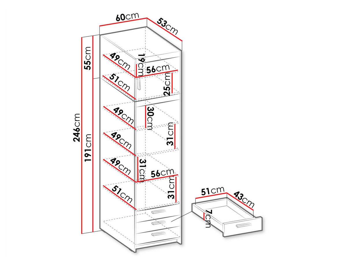 Könyvespolc Szafa ELENA 1D3S + nadstawka, Szín: Fehér