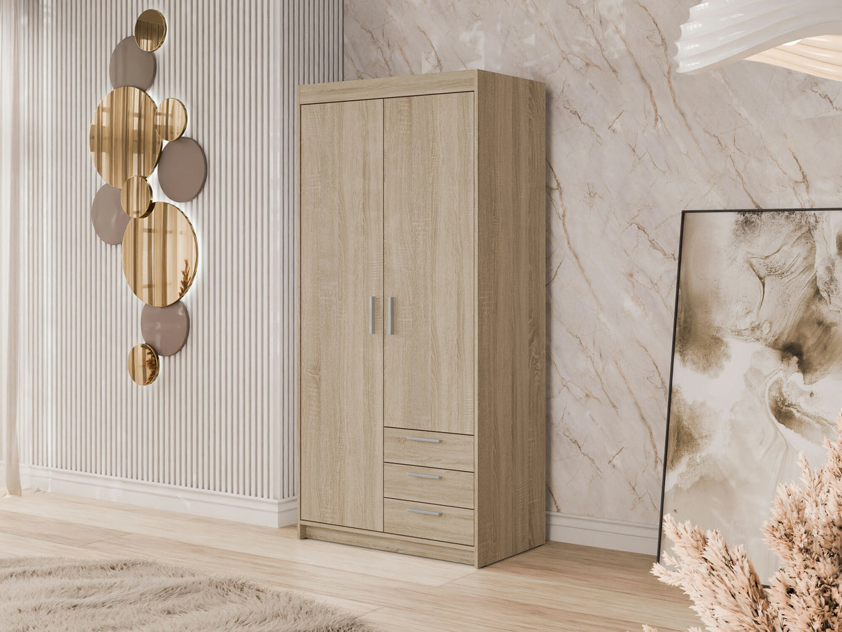 Gardróbszekrény Szafa ELENA 2D3S, Szín: Sonoma tölgy