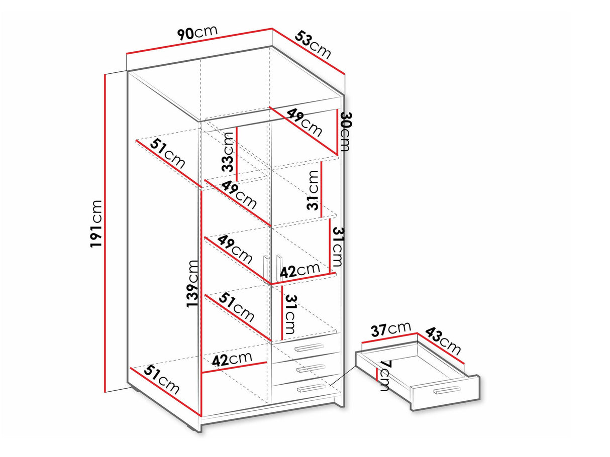 Gardróbszekrény Szafa ELENA 2D3S, Szín: Lefkas tölgy