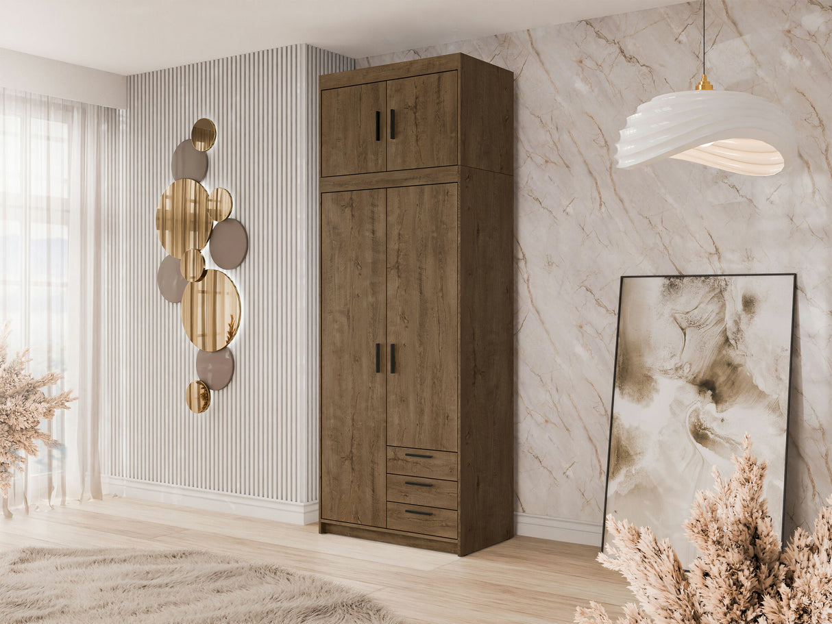 Gardróbszekrény Szafa ELENA 2D3S + nadstawka, Szín: Lefkas tölgy