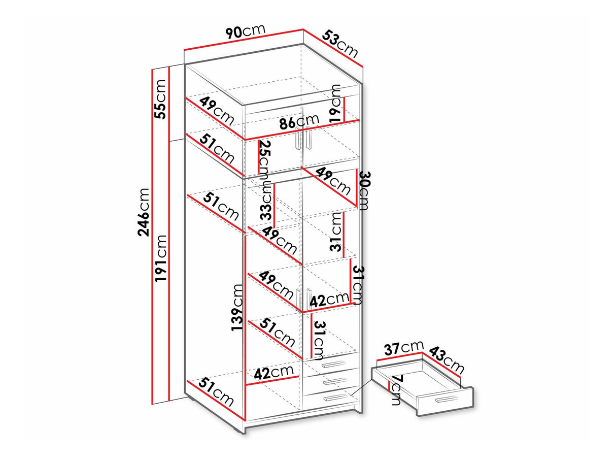 Gardróbszekrény Szafa ELENA 2D3S + nadstawka, Szín: Lefkas tölgy