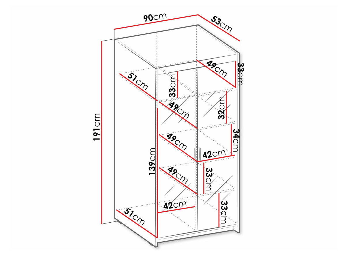 Gardróbszekrény Szafa ELENA 2D z lustrem, Szín: Lefkas tölgy