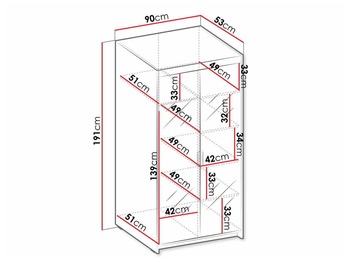 Gardróbszekrény Szafa ELENA 2D z lustrem, Szín: Sonoma tölgy
