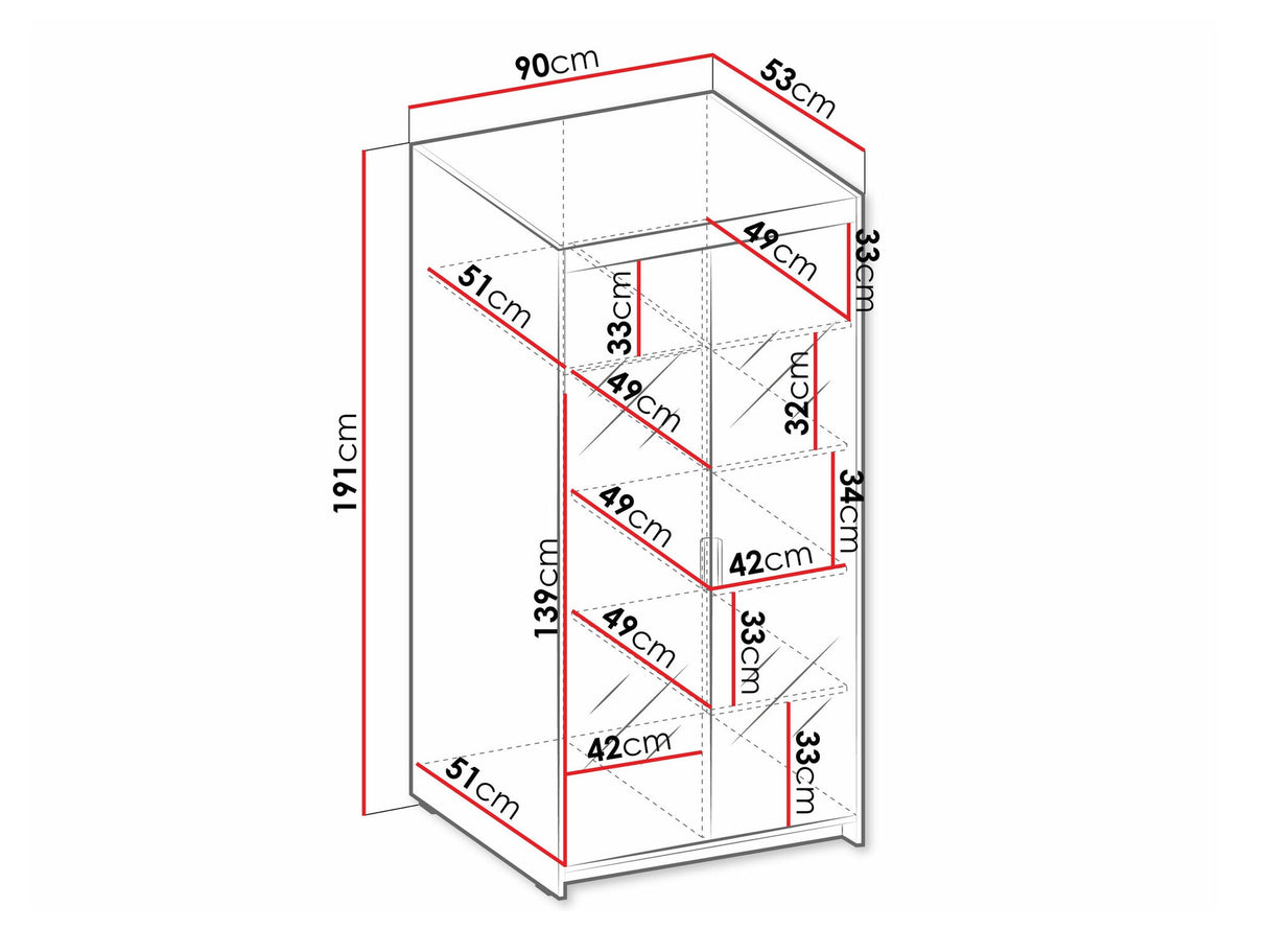 Gardróbszekrény Szafa ELENA 2D z lustrem, Szín: Fehér