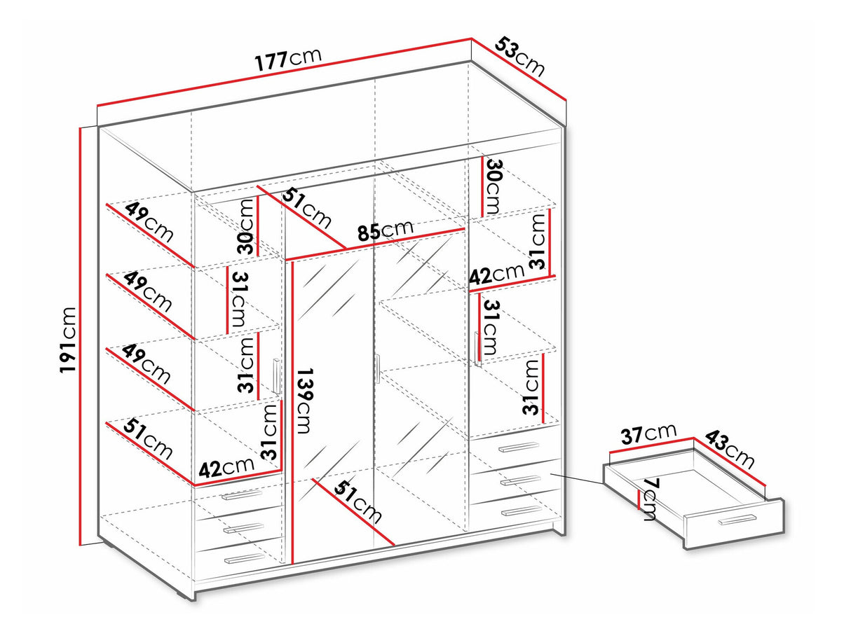 Gardróbszekrény Szafa ELENA 4D6S z lustrem, Szín: Lefkas tölgy