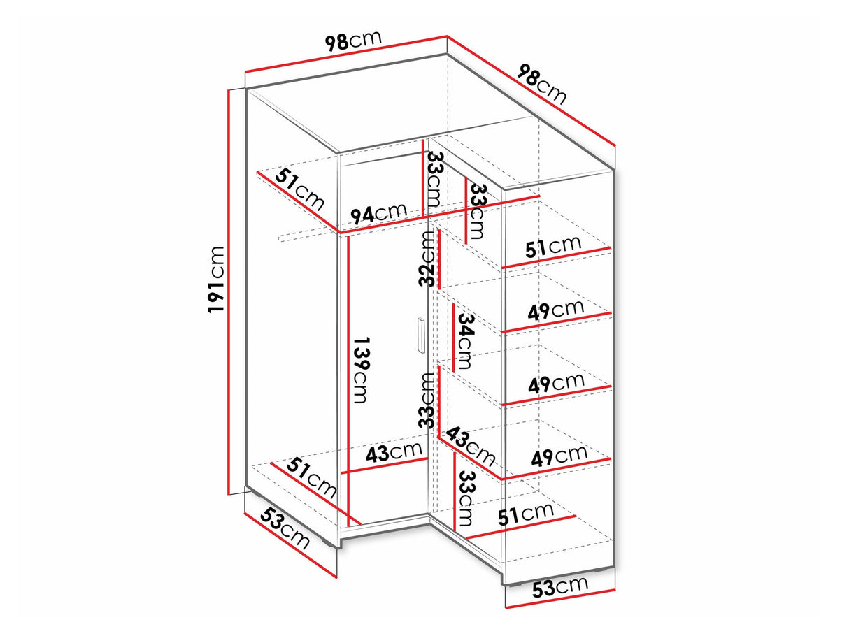 Sarokszekrény Szafa ELENA 2D NAROŻNA, Szín: Fehér