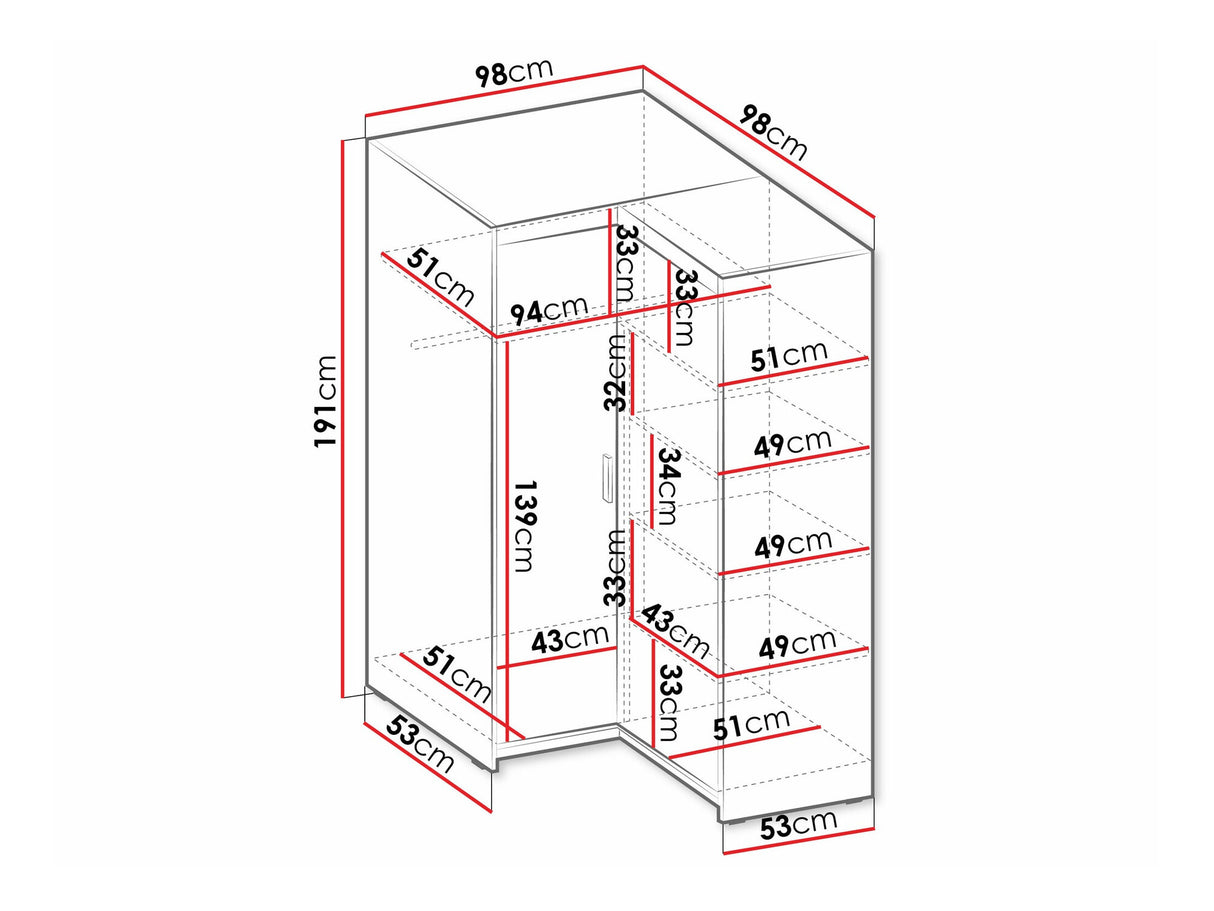 Sarokszekrény Szafa ELENA 2D NAROŻNA, Szín: Lefkas tölgy