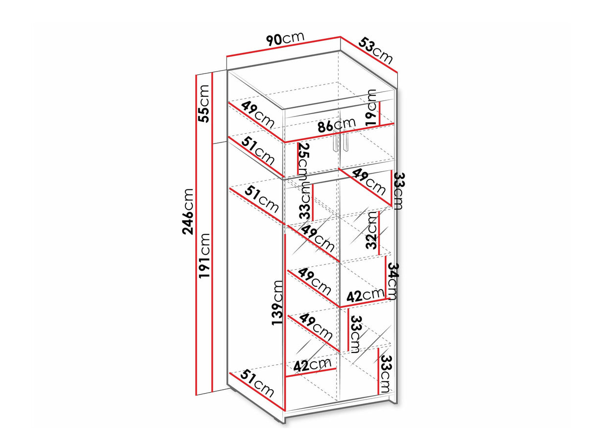 Gardróbszekrény Szafa ELENA 2D z lustrem + nadstawka, Szín: Sonoma tölgy