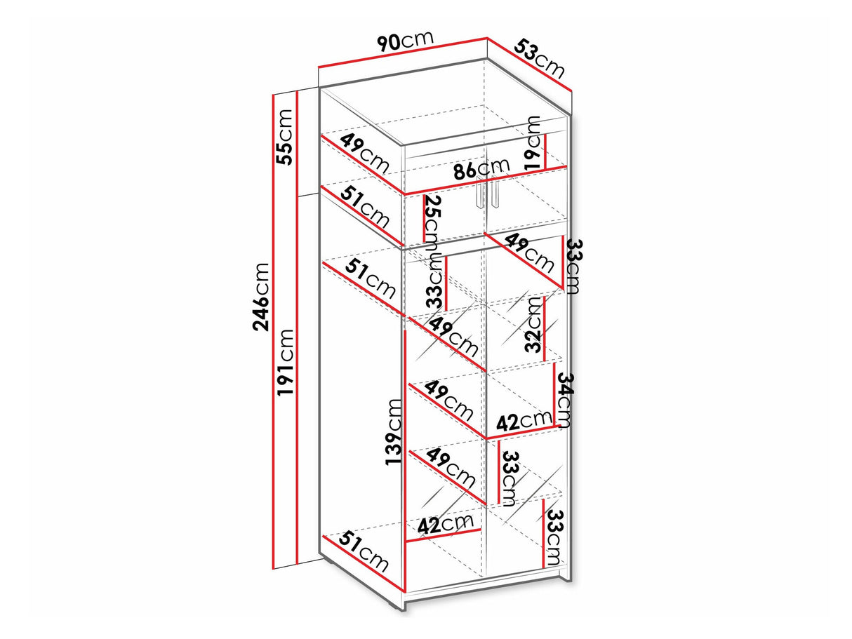 Gardróbszekrény Szafa ELENA 2D z lustrem + nadstawka, Szín: Lefkas tölgy