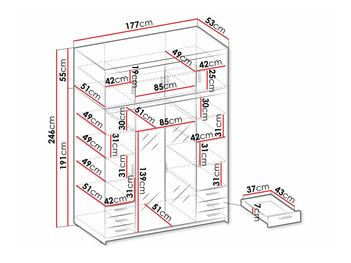 Gardróbszekrény Szafa ELENA 4D6S z lustrem + nadstawka, Szín: Lefkas tölgy