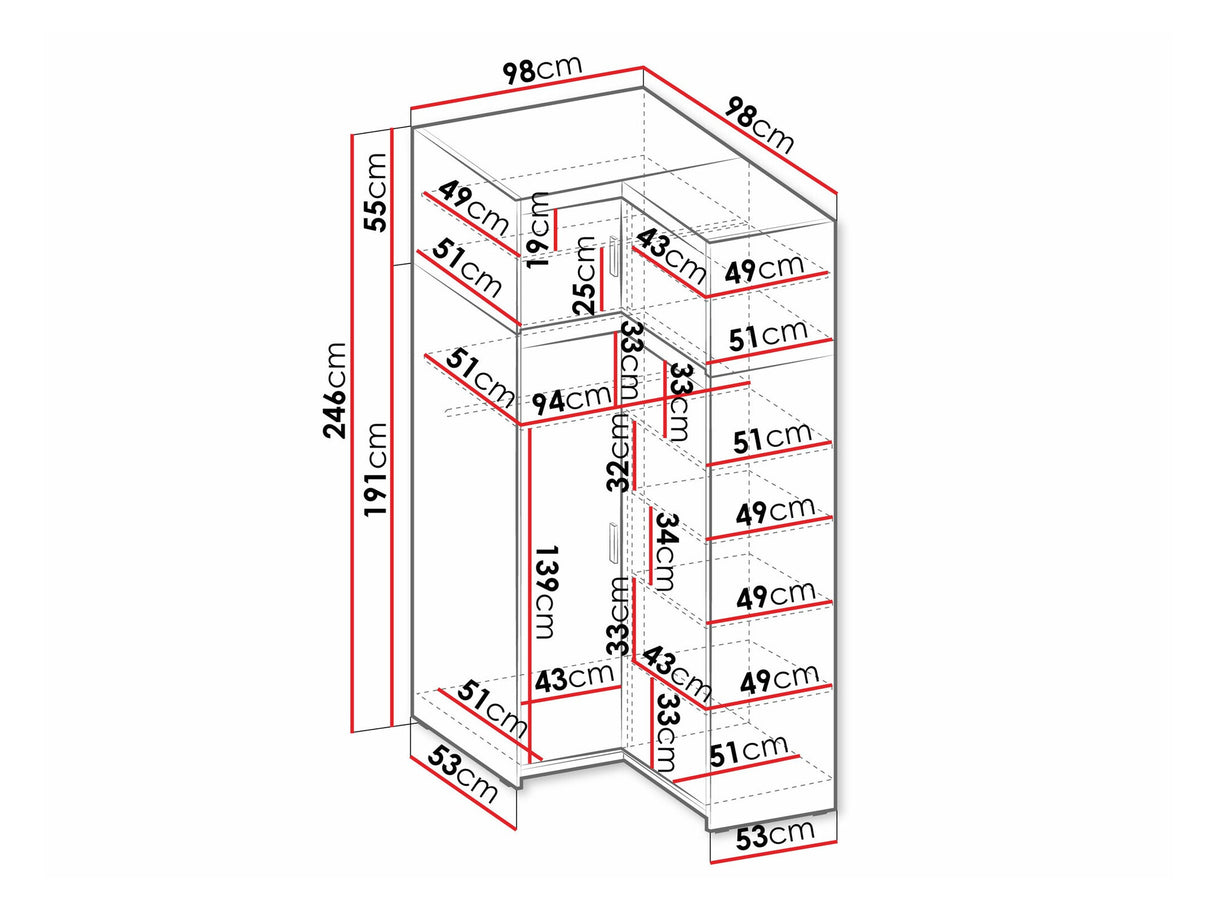 Sarokszekrény Szafa ELENA 2D NAROŻNA + nadstawka, Szín: Fehér