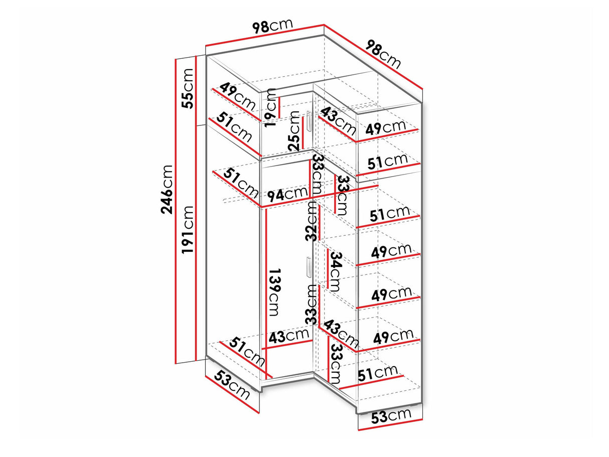 Sarokszekrény Szafa ELENA 2D NAROŻNA + nadstawka, Szín: Sonoma tölgy