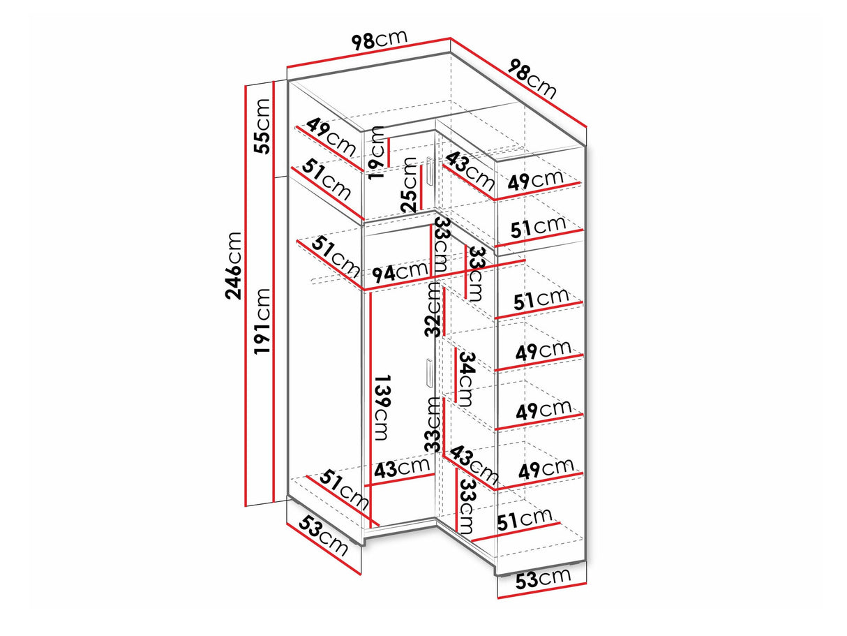 Sarokszekrény Szafa ELENA 2D NAROŻNA + nadstawka, Szín: Lefkas tölgy