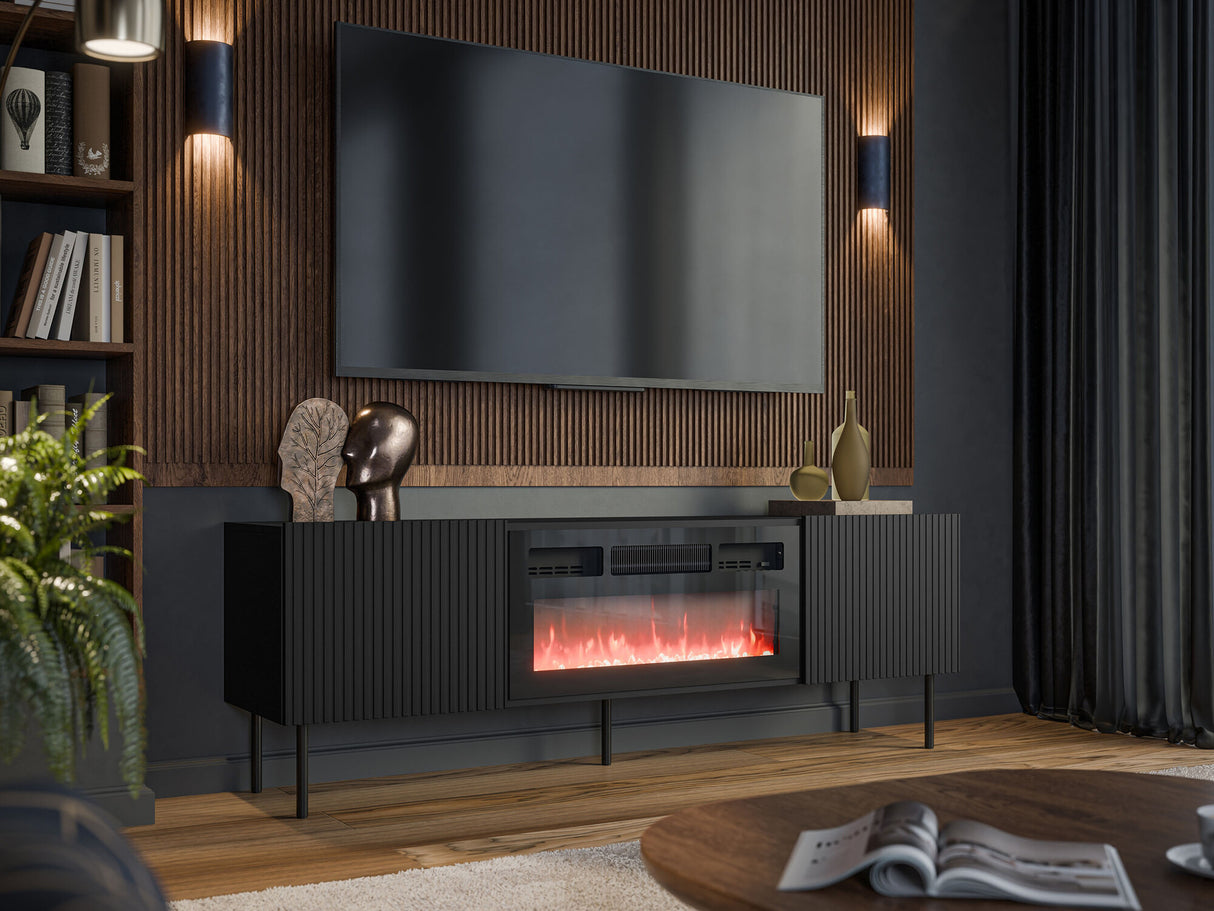 TV-állvány Szafka RTV ALESKA 180 EF + kominek, Szín: Fekete