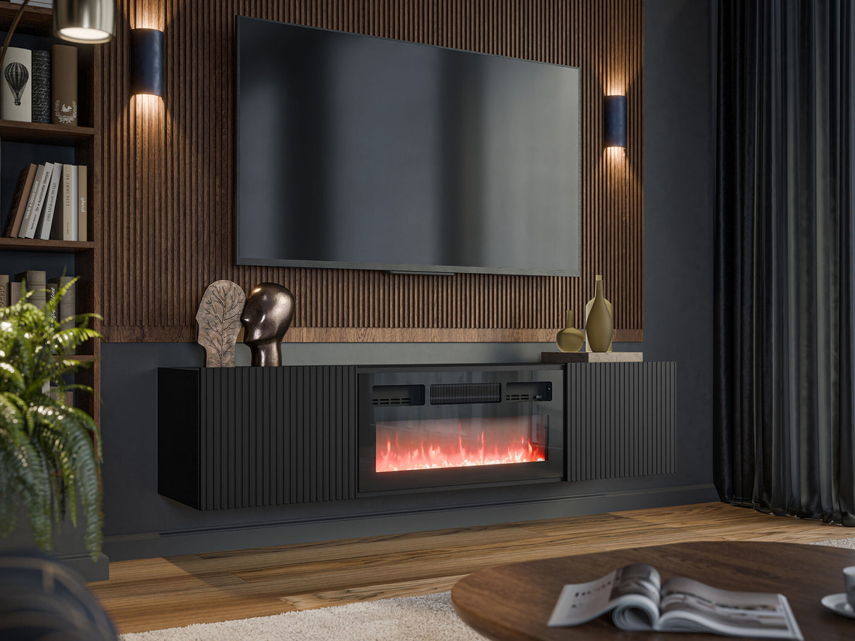 TV-állvány Szafka RTV ALESKA 180 EF + kominek, Szín: Fekete