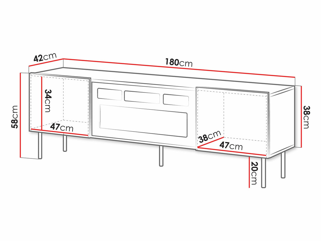 TV-állvány Szafka RTV ALESKA 180 EF + kominek, Szín: Fehér