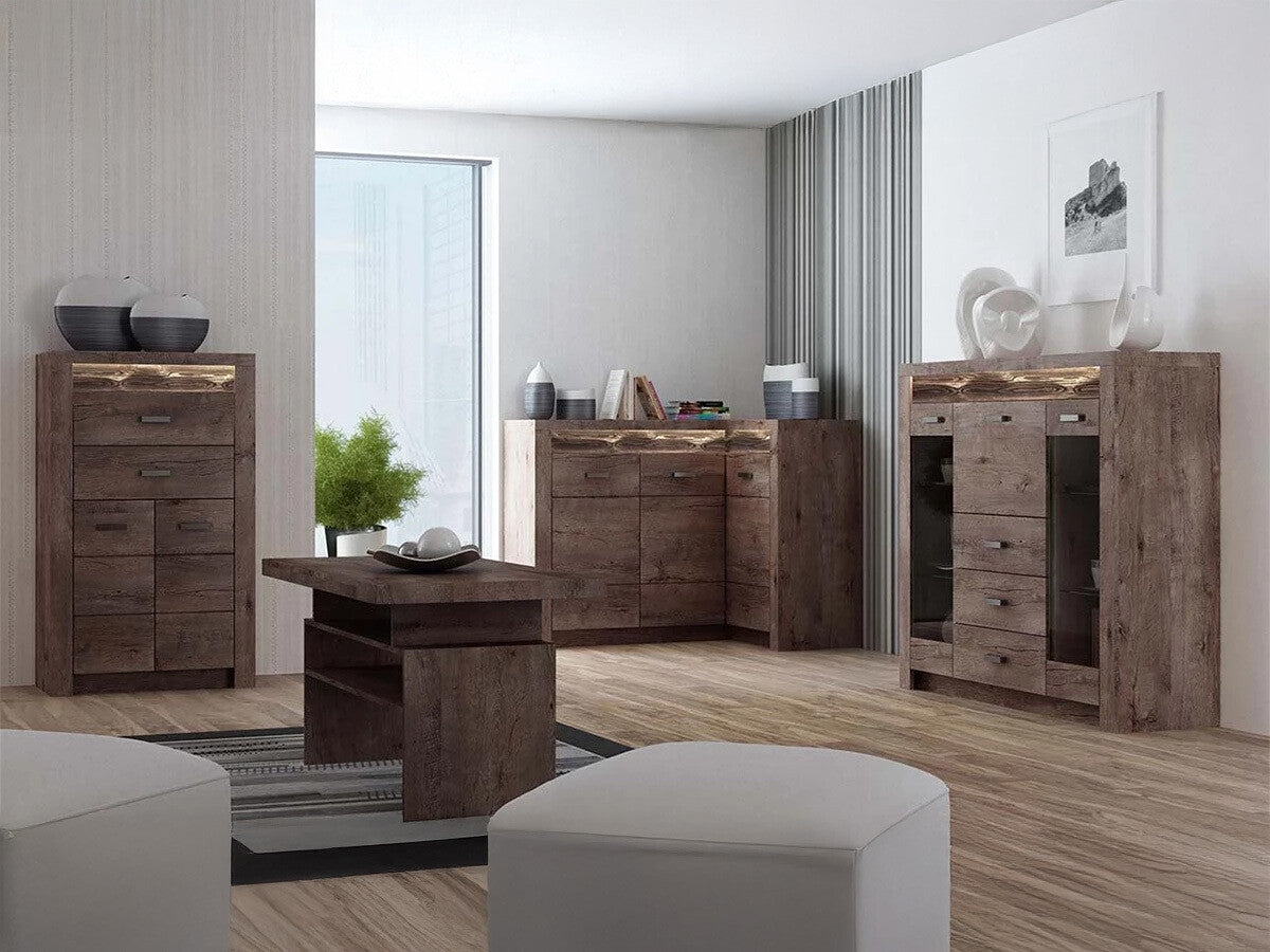 Sarokszekrény Indianapolis (Nadia N15) O, Szín: Sötét kőris, Led világítás: Igen